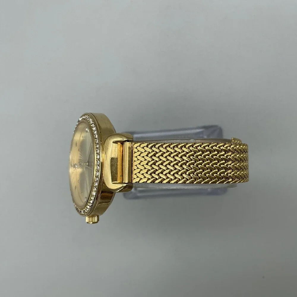 Elgin Womens Watch 35mm Champagne Dial Gold Crystals Mesh Band New Battery